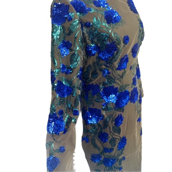 Diamantiny Couture Dress Size Small to Medium Gray Blue Sequined Floral Formal - Picture 7 of 10